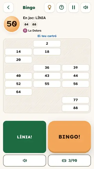Captura del joc «Bingo» en marxa